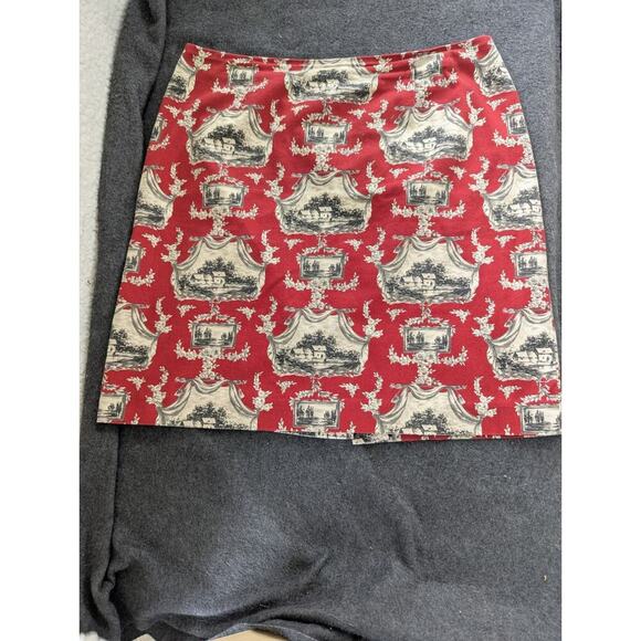 Talbots Dresses & Skirts - TALBOTS Red Black Vintage Toile Country Pastoral Skirt 100% Cotton 14